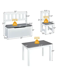 Slickblue 4 Pieces Kids Wooden Activity Table and Chairs Set with Storage Bench and Study Desk