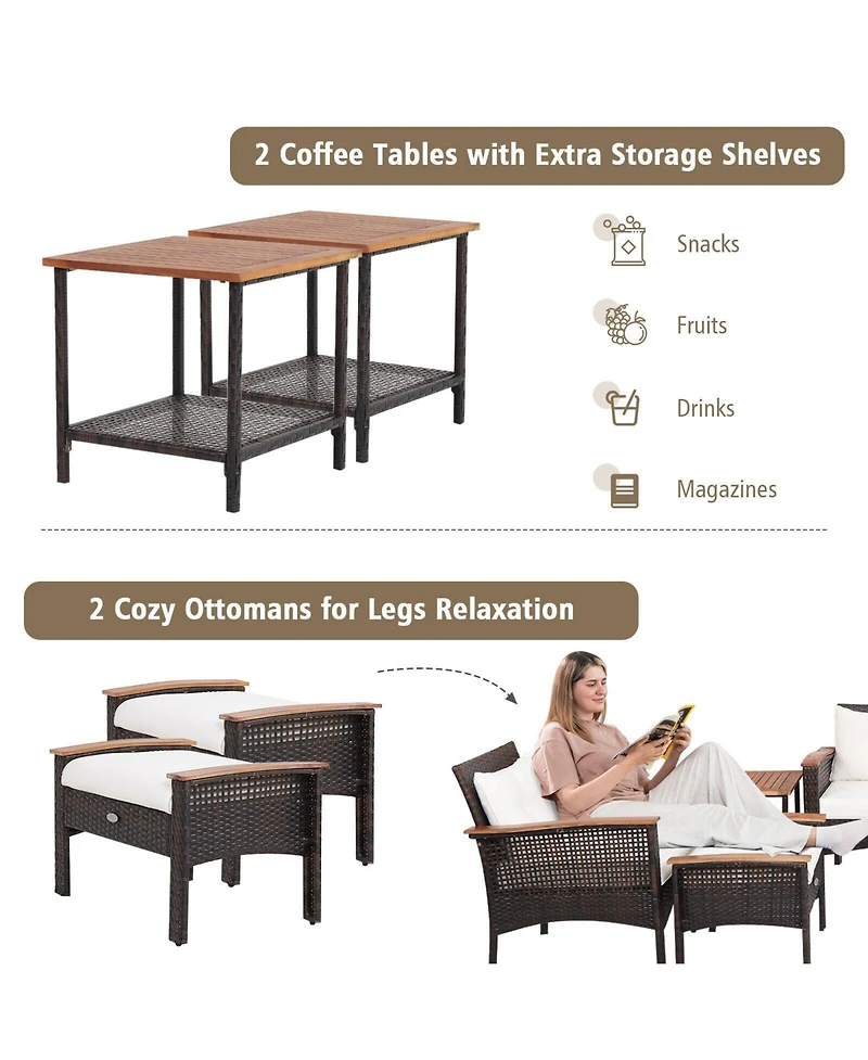 Slickblue 7 Pieces Patio Rattan Cushioned Conversation Furniture Set