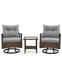 3 Pcs Patio Swivel Rocker Set with 2-Tier Coffee Table & Cozy Seat Back Cushions