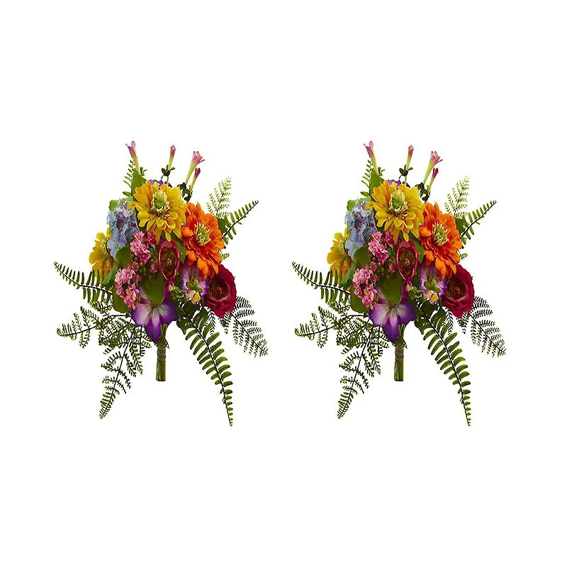 Slickblue Vibrant Mixed Artificial Flower Bush Lifelike Floral Decor for Home and Garden (Set of 2)