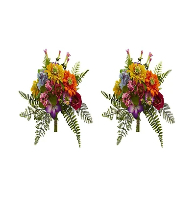 Slickblue Vibrant Mixed Artificial Flower Bush Lifelike Floral Decor for Home and Garden (Set of 2)