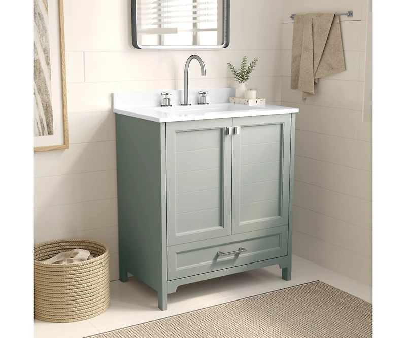 Argos Single Sink Bathroom Vanity With Undermount Basin, Soft-Close Cabinet, Easy-Glide Drawer, And Carrara Marble Finish Countertop