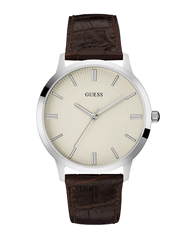 Guess Men's Analog Brown Leather Watch, 44mm