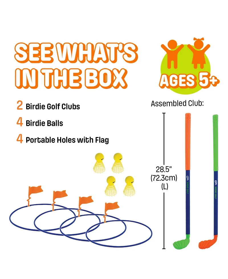 Birdie Golf Set Backyard Golf Game for Kids and Adults, Active Play Outdoor Golf Game Set for Family Fun on The Lawn