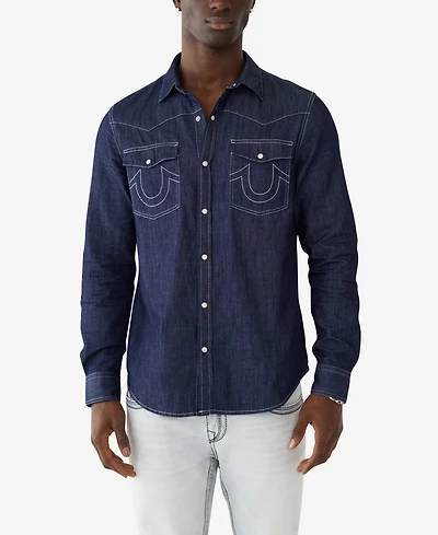 True Religion Men's Dark Wash Western Shirt