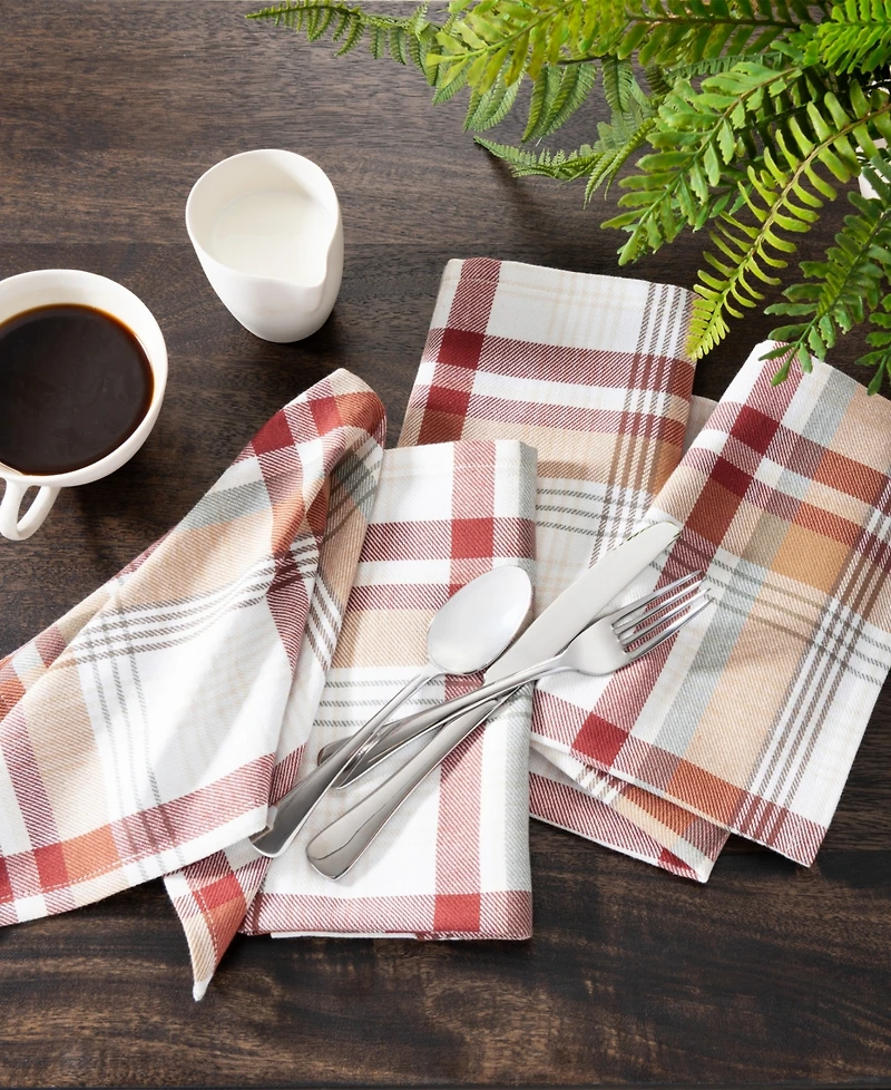 Elrene Seneca Plaid Harvest Cotton Napkins 17" x 17", Set of 8