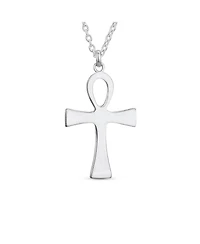 Bling Jewelry Large Religious Egyptian Hieroglyphs Key To Life Egyptian Ankh Cross Pendant Necklace Sterling Silver