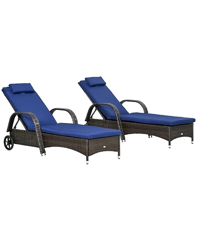 Outdoor Pe Rat Sun Bathing Chair w/ Cushion & Pillow,