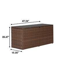 Jonathan Y Nino 47.24" Modern Minimalist Outdoor Faux Wicker Deck and Patio Storage Box, Brown