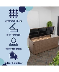 Jonathan Y Nino 47.24" Modern Minimalist Outdoor Faux Wicker Deck and Patio Storage Box, Brown