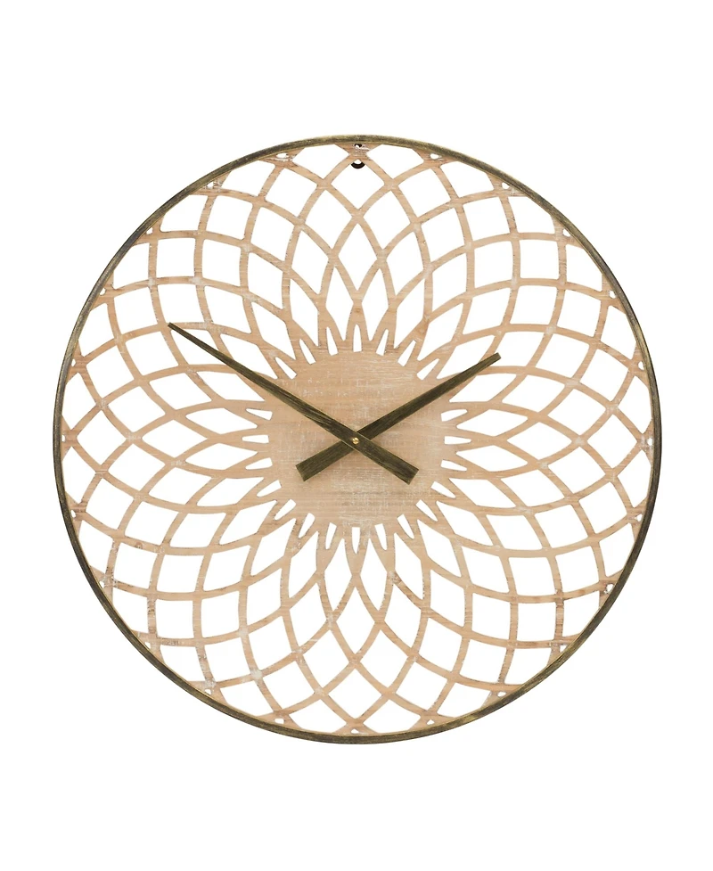 Slickblue Round Lattice Wood Wall Clock Stylish Home Decor Accent
