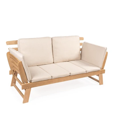 Jonathan Y Hartley 2-Seat Modern Scandinavian Folding Wood Outdoor Day Bed Sofa, Beige/Light Teak