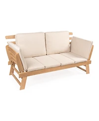 Jonathan Y Hartley 2-Seat Modern Scandinavian Folding Wood Outdoor Day Bed Sofa, Beige/Light Teak