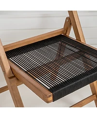 Jonathan Y Olivier Coastal Modern Wood Roped Folding Chair with Adjustable Back, Black/Natural (Set of 2)