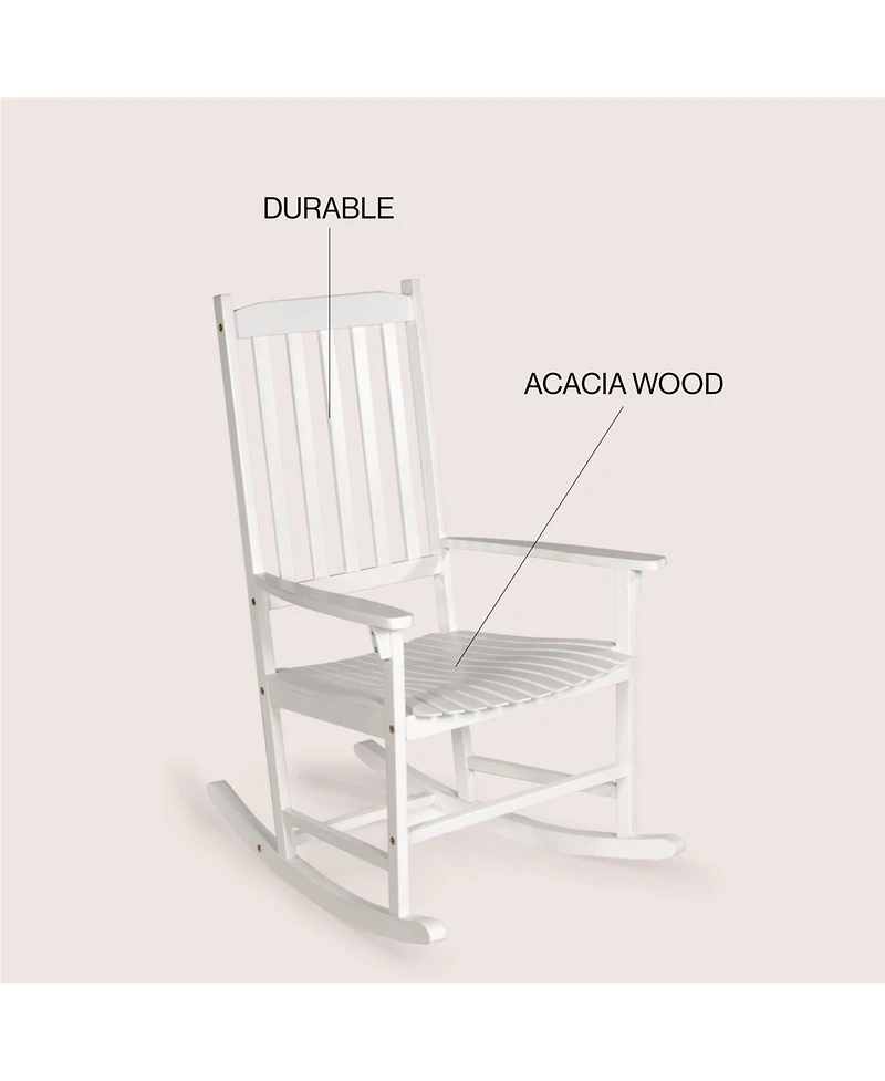 Jonathan Y Seagrove Farmhouse Classic Slat-Back 350-lbs Support Acacia Wood Outdoor Rocking Chair