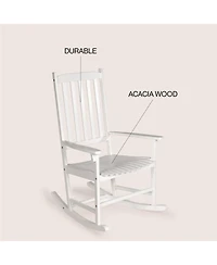 Jonathan Y Seagrove Farmhouse Classic Slat-Back 350-lbs Support Acacia Wood Outdoor Rocking Chair