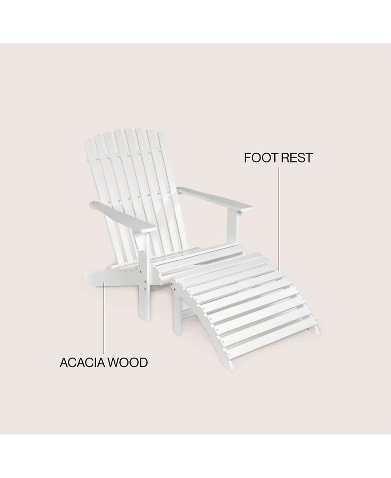 Saranac 2-Piece Traditional Rustic Acacia Wood Adirondack Chair with Detachable Ottoman, Cashmere Blue