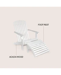 Saranac 2-Piece Traditional Rustic Acacia Wood Adirondack Chair with Detachable Ottoman, Cashmere Blue
