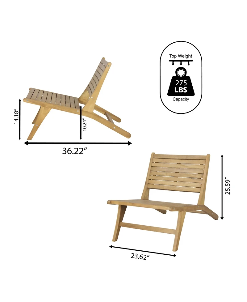 Jonathan Y Leo Mid-Century Modern Wood Armless Outdoor Patio Chair, Natural