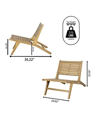 Jonathan Y Leo Mid-Century Modern Wood Armless Outdoor Patio Chair, Natural