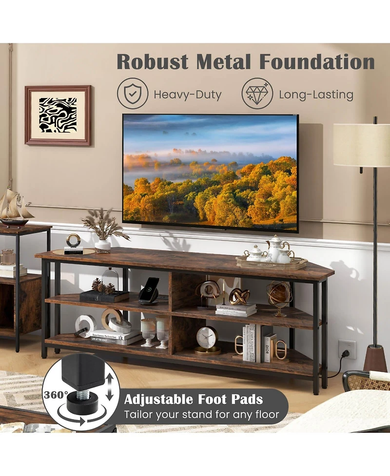 Corner Tv Stand for Tvs up to 65" TV Console Table with Ac Outlets&Usb A Ports