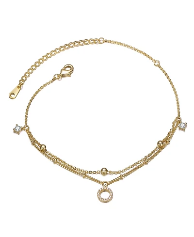 Sterling Silver 14k Yellow Gold Plated Anklet with Clear Cubic Zirconia