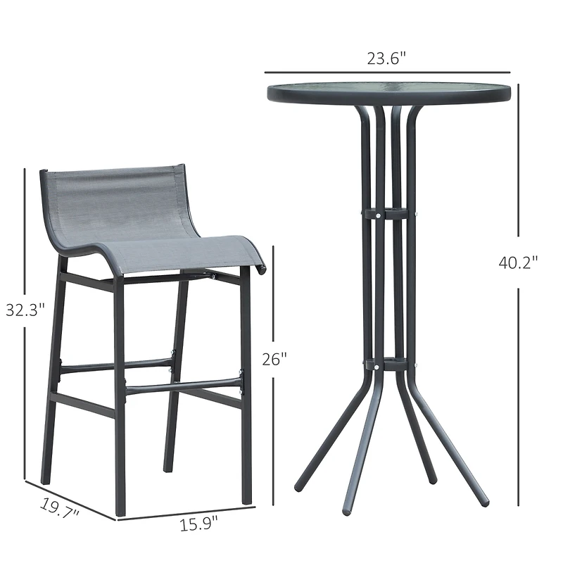 Outsunny 3 Piece Bar Height Outdoor Bistro Set for 2