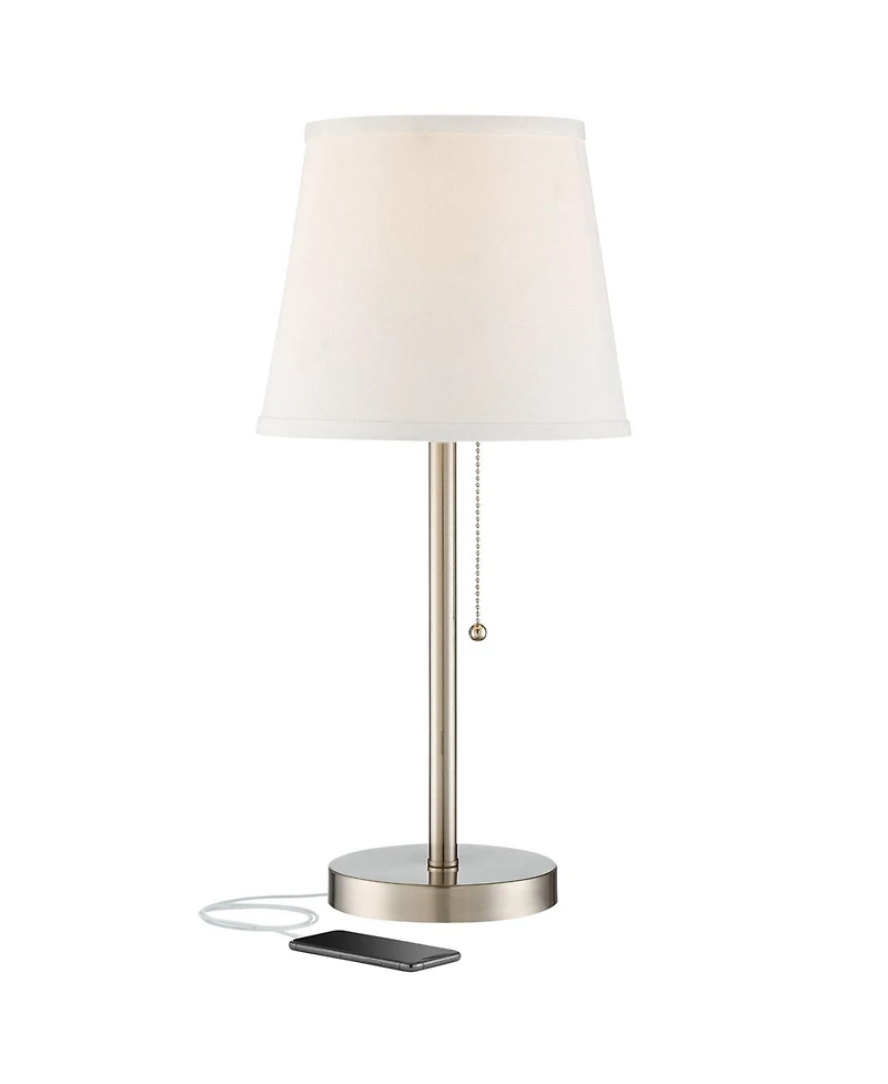 360 Lighting Modern Accent Table Lamp with Hotel Style Usb and Ac Power Outlet in Base 20" High Brushed Steel White Empire Shade for Living Room