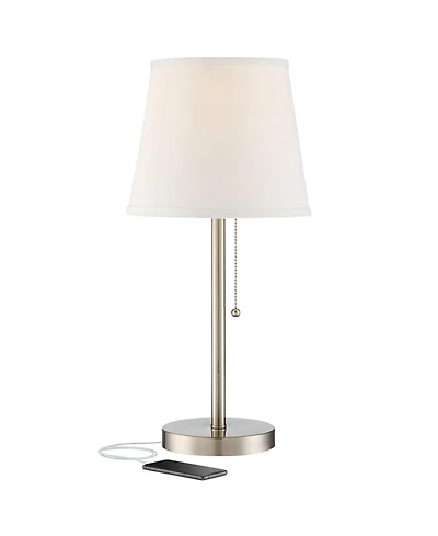 360 Lighting Modern Accent Table Lamp with Hotel Style Usb and Ac Power Outlet in Base 20" High Brushed Steel White Empire Shade for Living Room