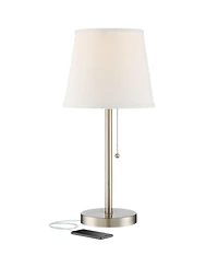 360 Lighting Modern Accent Table Lamp with Hotel Style Usb and Ac Power Outlet in Base 20" High Brushed Steel White Empire Shade for Living Room