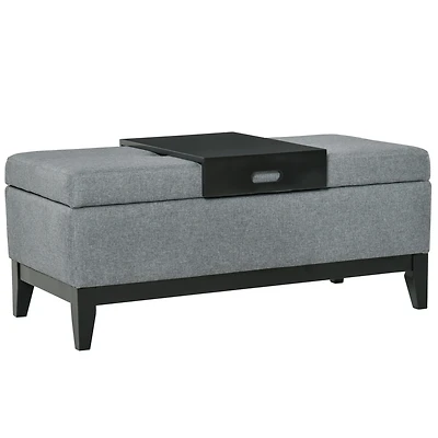 Fabric Upholste Storage Ottoman Recgular Bench Wood Leg Furniture W/Tray
