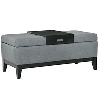 Fabric Upholste Storage Ottoman Recgular Bench Wood Leg Furniture W/Tray