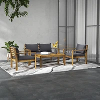 Outsunny 4pc Wood Outdoor Patio Furniture Set with Table, Cushions,