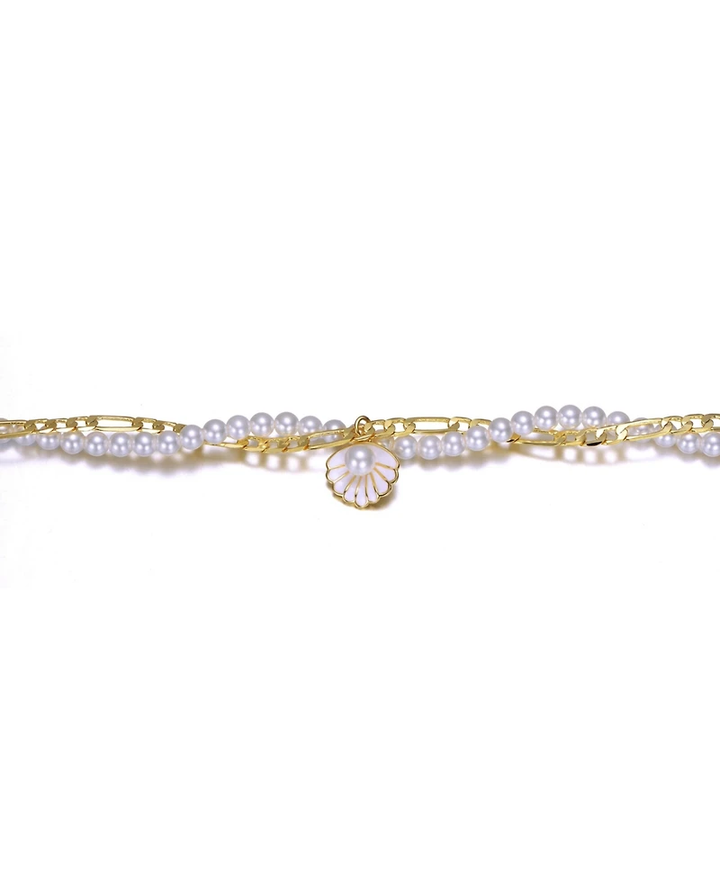 14K Gold Plated Double Layer Pearl Shell Charm Anklet