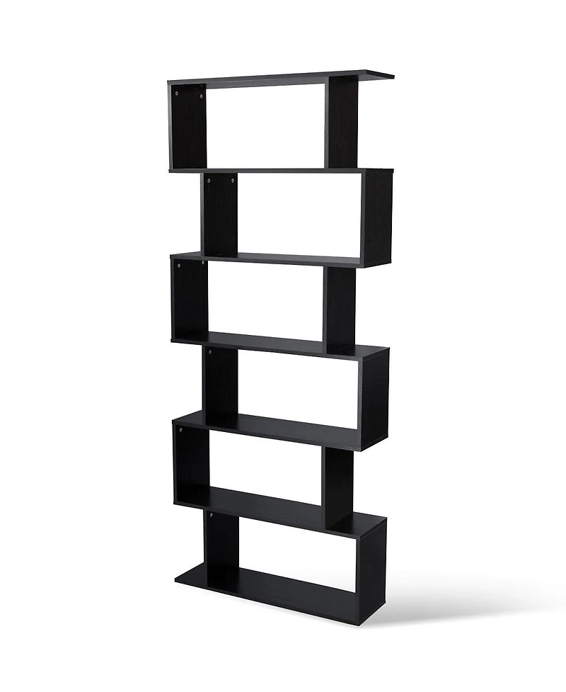 Gymax 6 Tier S-Shaped Bookcase Z-Shelf Style Storage Display Modern Bookshelf Black