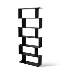 Gymax 6 Tier S-Shaped Bookcase Z-Shelf Style Storage Display Modern Bookshelf Black