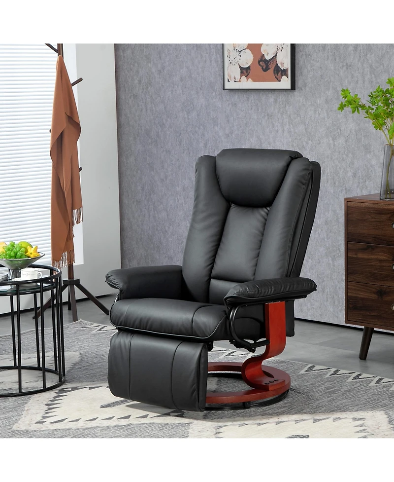Homcom Swivel Recliner Chair w/ Footrest, Pu Leather Reclining Chair, Black