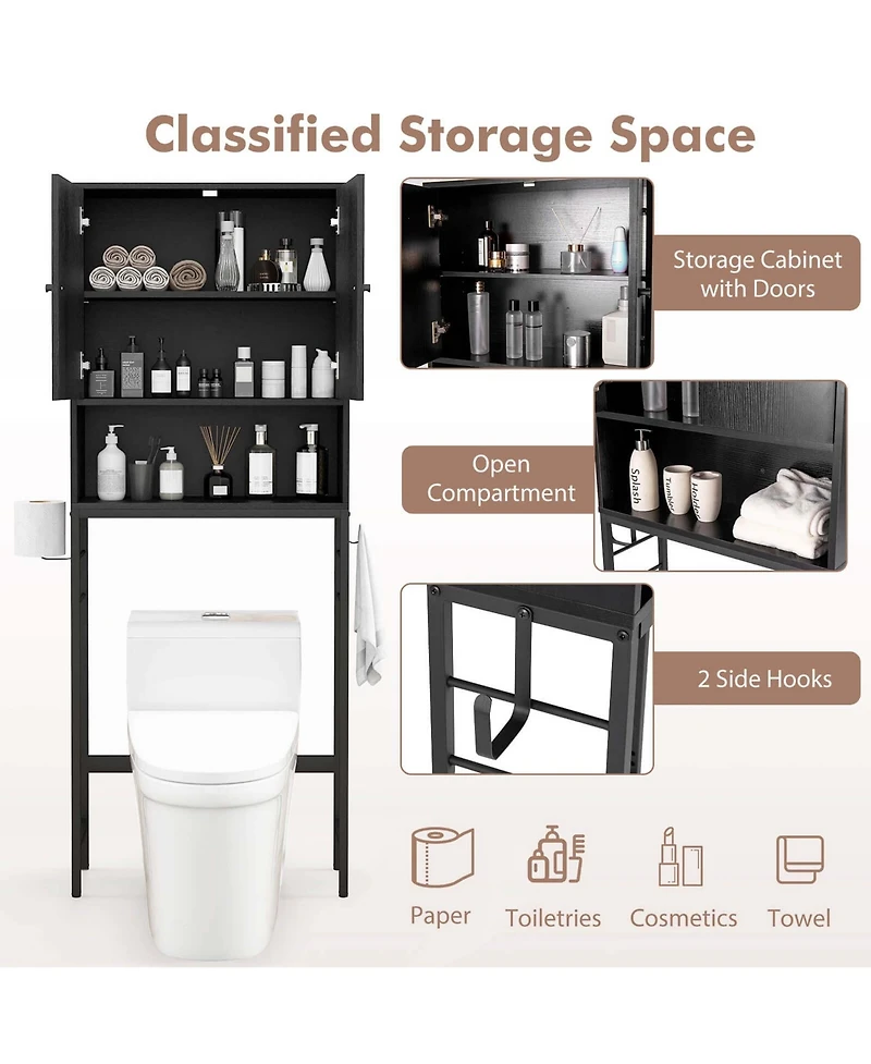 Costway Over The Toilet Storage Cabinet Free Standing Rack with Adjustable Shelf