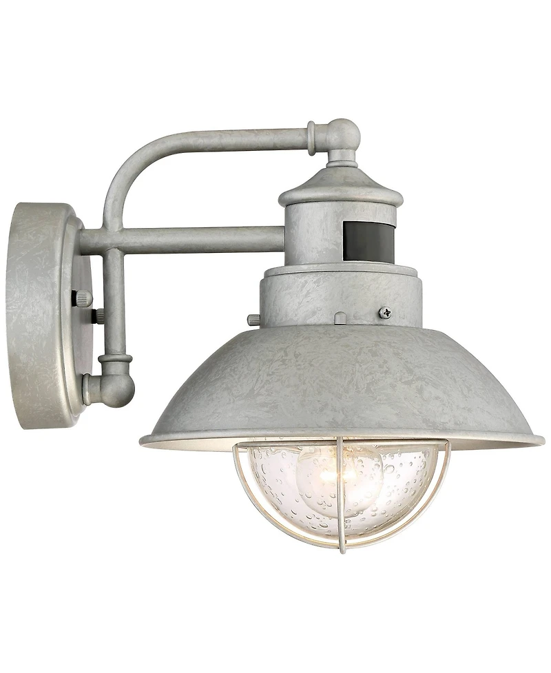 John Timberland Oberlin Rustic Industrial Farmhouse Outdoor Barn Light Fixture Galvanized Dusk to Dawn Motion Sensor 9" Clear Seedy Glass for Ext