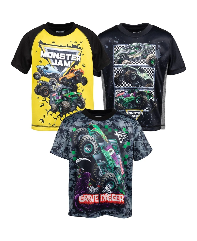 Monster Jam Boys 3 Pack T-Shirts to Grave Digger El Toro Loco Megalodon