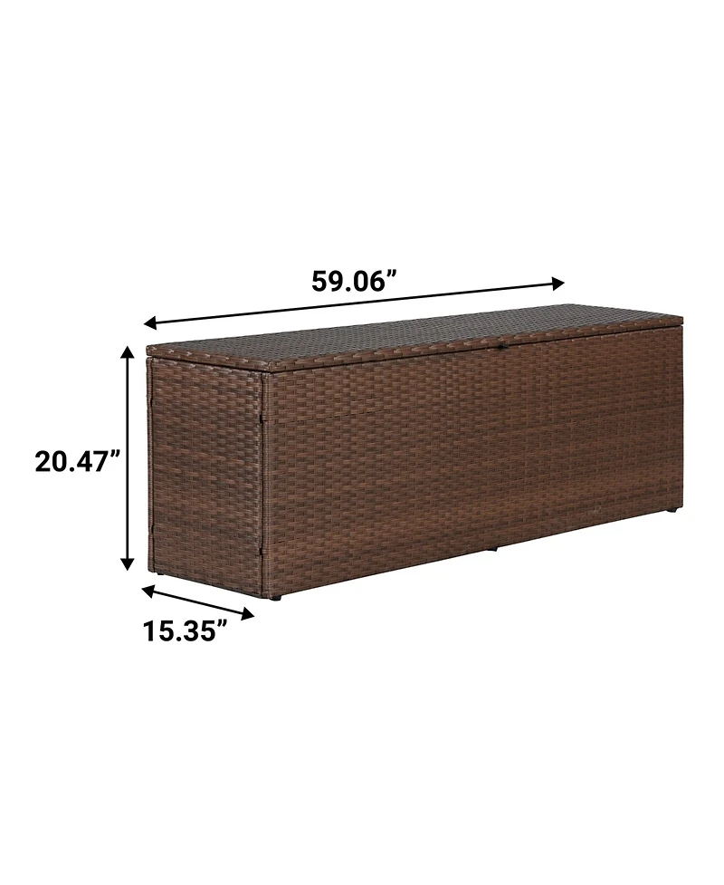 Jonathan Y Nino 59.06" Modern Minimalist Outdoor Faux Wicker Deck and Patio Storage Box, Brown