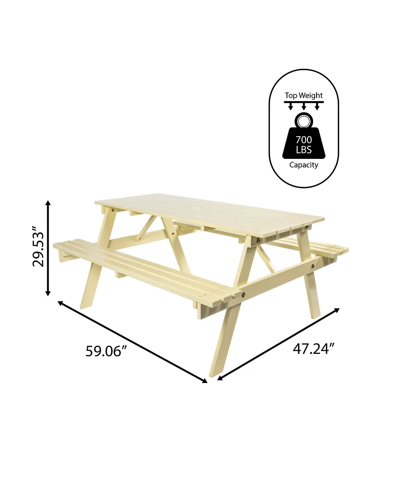 Jonathan Y Shoreham 55" Modern Classic Outdoor Wood Picnic Table Benches with Umbrella Hole