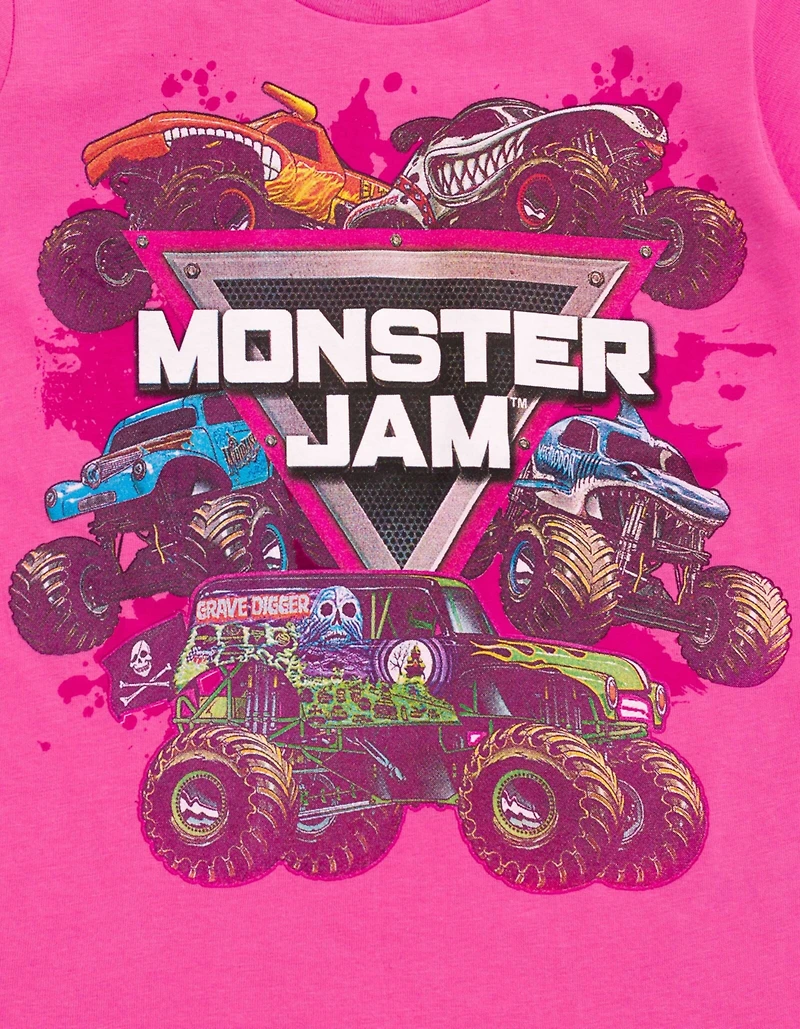Monster Jam Toddler Girls 2 Pack T-Shirts to Grave Digger El Toro Loco Whiplash Mutt Dalmatian Megalodon