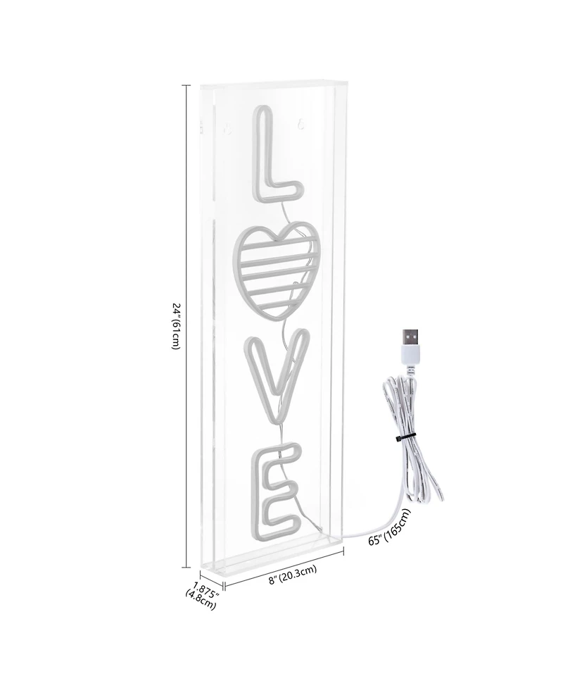 Jonathan Y Love Contemporary Glam Acrylic Box Usb Operated Led Neon Light