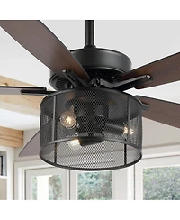 Jonathan Y Max Farmhouse Industrial Iron/Wood Mobile App remote Controlled Led Ceiling Fan