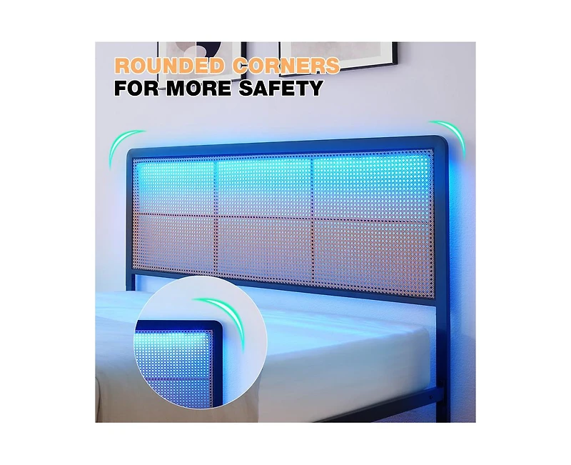 gaomon Queen Bed Frame with Led Lights, Metal Platform Bed Frame with Braided Design Headboard and Footboard, Noise Free Queen Size Mattress Foundatio