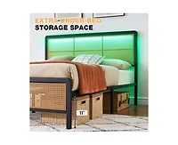 gaomon Queen Bed Frame with Led Lights, Metal Platform Bed Frame with Braided Design Headboard and Footboard, Noise Free Queen Size Mattress Foundatio