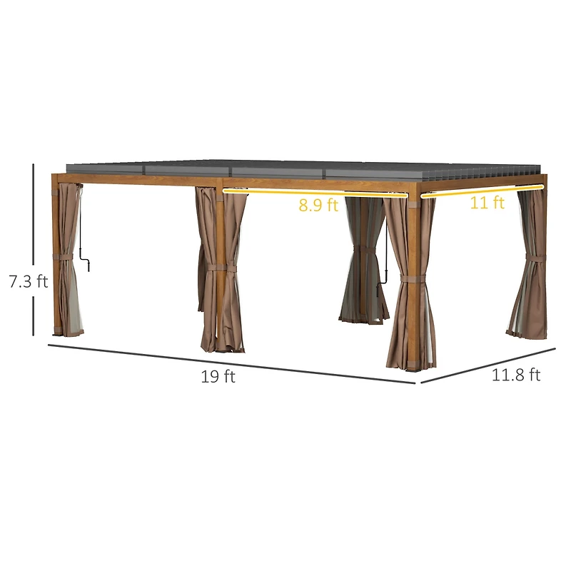 Outsunny 12'x19' Aluminum Pergola with Adjustable Louve Roof, Natural