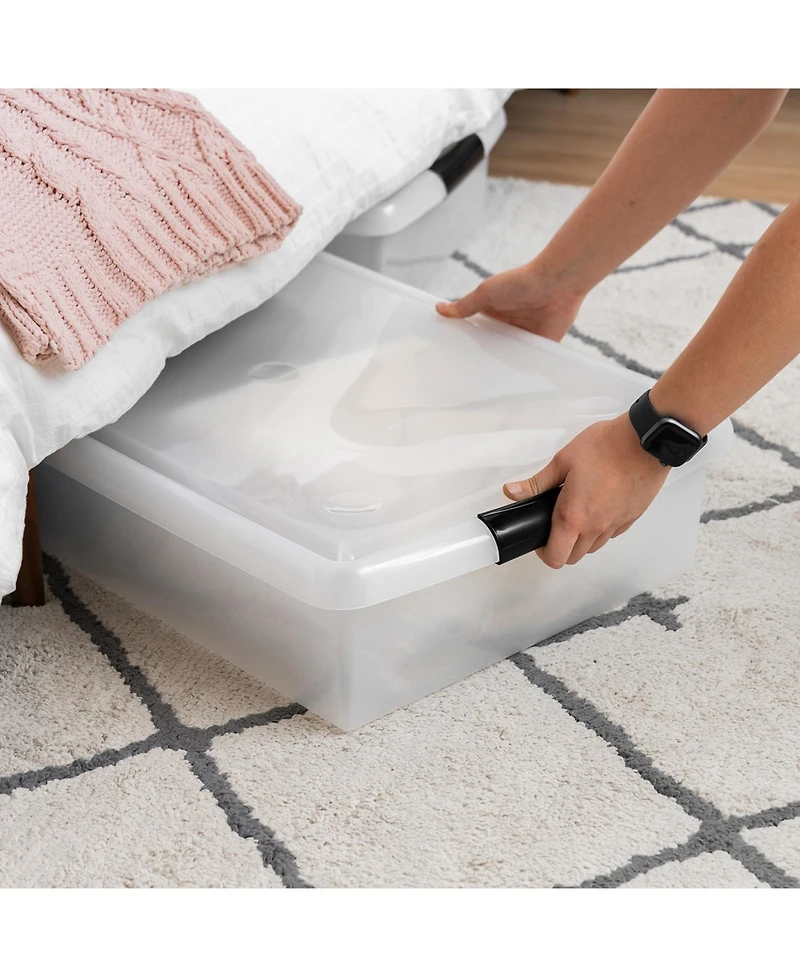 Iris Usa 40 Qt Plastic Under Bed Storage Stackable Nestable Organizer Bin Container with Secure Lids and Durable Black Buckles, Multi-Purpose for Clot