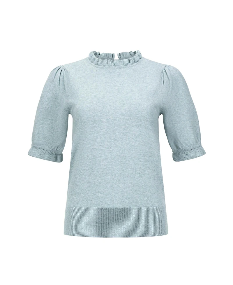 Hope & Henry Women's Organic Puff Sleeve Ruffle Edge Sweater
